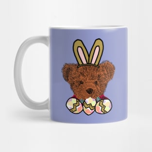 Happy Easter Bunny Ears on Teddy Bear Eating Easter Eggs Mug